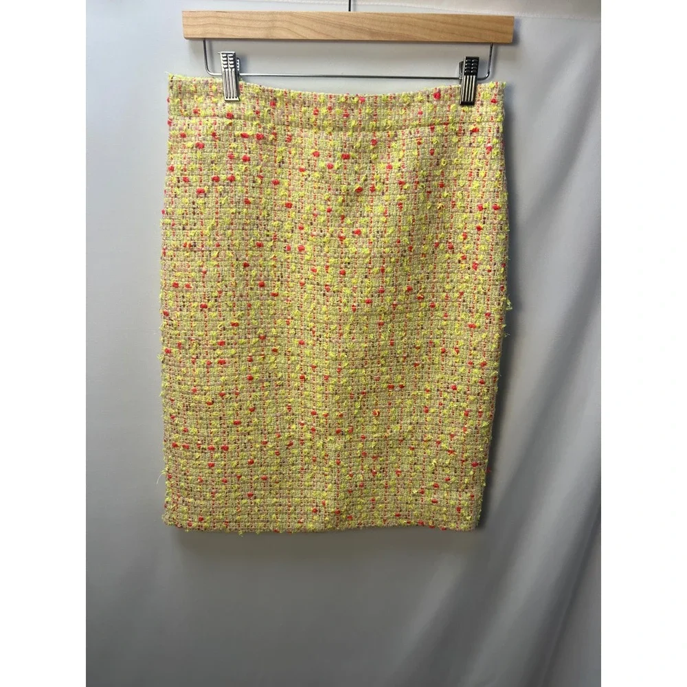 J. Crew Tweed Pencil Skirt Yellow Textured Knee Length Back Vent Lined Size 6